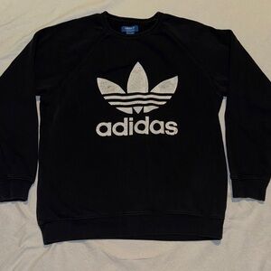 Adidas Men's Black Crewneck Sweater with White Logo